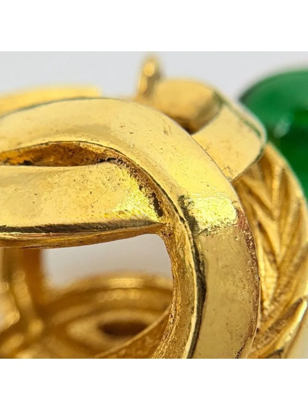 Chanel Necklace CC Logo Color Stone Long Gold Plated Green